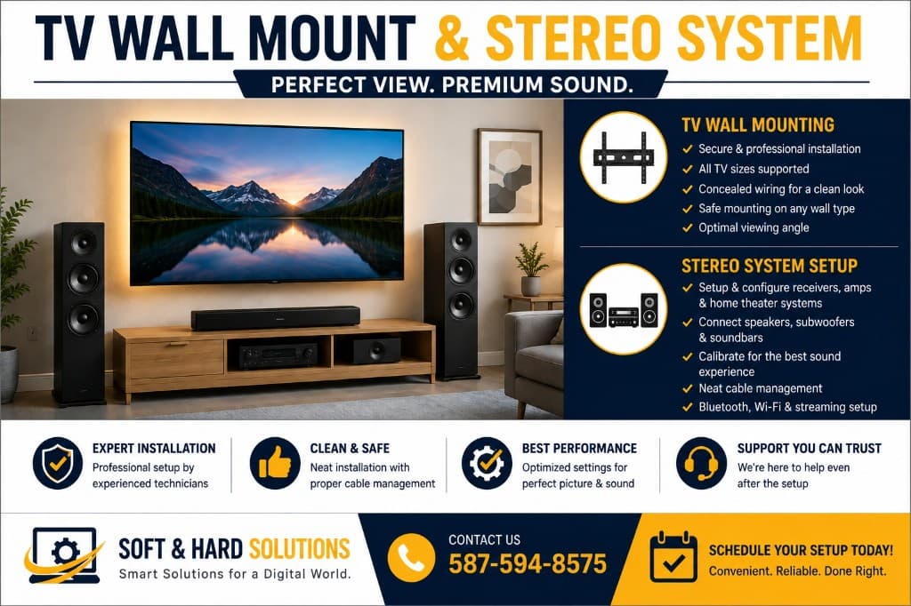 Professional TV wall mounting in an Edmonton living room